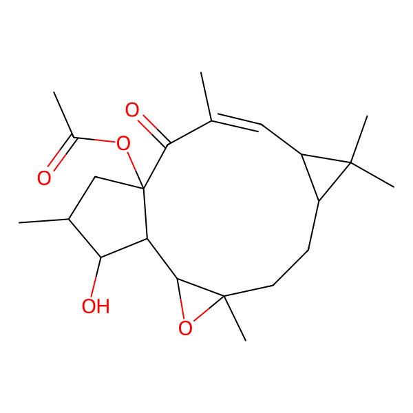 2D Structure of (-)-(12E,2S,3S,4R,5R,6R,9S,11S,15R)-15-acetoxy-5,6-epoxylathyr-12-en-3-ol-14-one