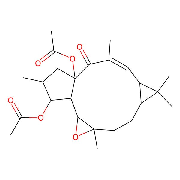 2D Structure of (-)-(12E,2S,3S,4R,5R,6R,9S,11S,15R)-3,15-diacetoxy-5,6-epoxylathyr-12-en-14-one