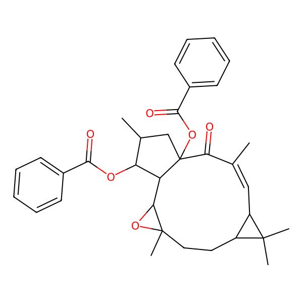 2D Structure of (-)-(12E,2S,3S,4R,5R,6R,9S,11S,15R)-3,15-dibenzoyloxy-5,6-epoxylathyr-12-en-14-one