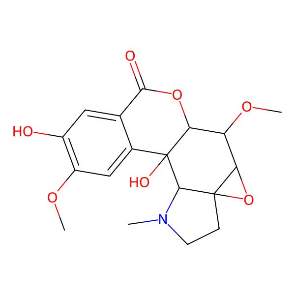 2D Structure of (1R,2S,6R,8S,9S,10R)-1,15-dihydroxy-9,16-dimethoxy-3-methyl-7,11-dioxa-3-azapentacyclo[8.8.0.02,6.06,8.013,18]octadeca-13,15,17-trien-12-one
