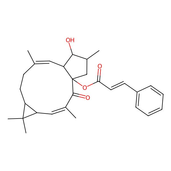 2D Structure of (-)-(5E,12E,2S,3S,4S,9S,11S,15R)-15-cinnamoyloxylathyra-5,12-dien-3-ol-14-one