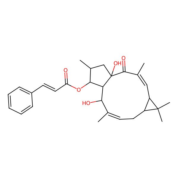 2D Structure of (-)-(6Z,12E,2S,3S,4R,5R,9S,11S,15R)-3-cinnamoyloxylathyra-6,12-diene-5,15-diol-14-one
