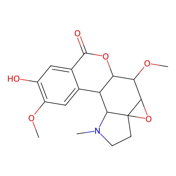 2D Structure of (1S,2S,6R,8S,9R,10S)-15-hydroxy-9,16-dimethoxy-3-methyl-7,11-dioxa-3-azapentacyclo[8.8.0.02,6.06,8.013,18]octadeca-13,15,17-trien-12-one