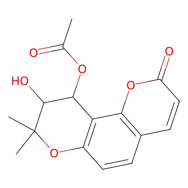 2D Structure of (9-Hydroxy-8,8-dimethyl-2-oxo-9,10-dihydropyrano[2,3-f]chromen-10-yl) acetate