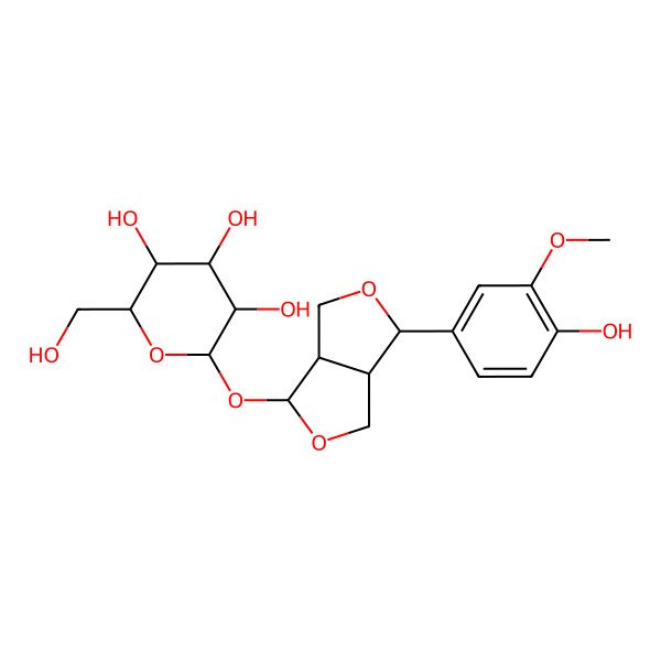 2D Structure of (2S,3R,4S,5S,6R)-2-[[(3S,3aR,6R,6aR)-3-(4-hydroxy-3-methoxyphenyl)-1,3,3a,4,6,6a-hexahydrofuro[3,4-c]furan-6-yl]oxy]-6-(hydroxymethyl)oxane-3,4,5-triol