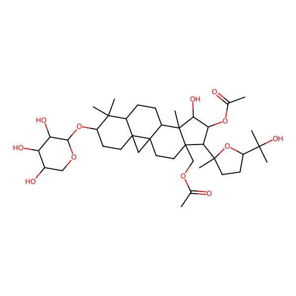 2D Structure of [(1S,3R,6S,8R,11R,12S,13R,14R,15R,16S)-14-acetyloxy-13-hydroxy-15-[(2S,5R)-5-(2-hydroxypropan-2-yl)-2-methyloxolan-2-yl]-7,7,12-trimethyl-6-[(2S,3R,4S,5R)-3,4,5-trihydroxyoxan-2-yl]oxy-16-pentacyclo[9.7.0.01,3.03,8.012,16]octadecanyl]methyl acetate