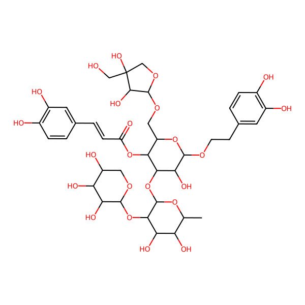 2D Structure of [(2R,3R,4R,5R,6R)-2-[[(2R,3R,4R)-3,4-dihydroxy-4-(hydroxymethyl)oxolan-2-yl]oxymethyl]-4-[(2S,3R,4R,5R,6S)-4,5-dihydroxy-6-methyl-3-[(2S,3R,4S,5S)-3,4,5-trihydroxyoxan-2-yl]oxyoxan-2-yl]oxy-6-[2-(3,4-dihydroxyphenyl)ethoxy]-5-hydroxyoxan-3-yl] (E)-3-(3,4-dihydroxyphenyl)prop-2-enoate