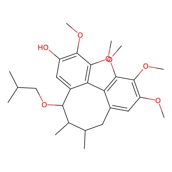 2D Structure of (8R,9S,10S)-3,4,14,15,16-pentamethoxy-9,10-dimethyl-8-(2-methylpropoxy)tricyclo[10.4.0.02,7]hexadeca-1(16),2,4,6,12,14-hexaen-5-ol