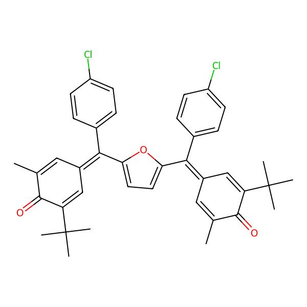 2D Structure of (4Z)-2-tert-butyl-4-[[5-[(Z)-(3-tert-butyl-5-methyl-4-oxocyclohexa-2,5-dien-1-ylidene)-(4-chlorophenyl)methyl]furan-2-yl]-(4-chlorophenyl)methylidene]-6-methylcyclohexa-2,5-dien-1-one