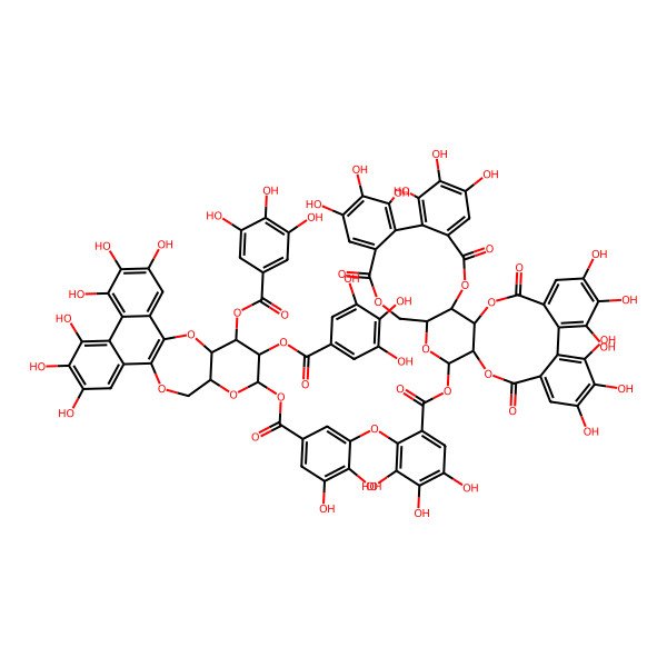 2D Structure of [(1R,2S,19R,20S,22R)-7,8,9,12,13,14,28,29,30,33,34,35-dodecahydroxy-4,17,25,38-tetraoxo-3,18,21,24,39-pentaoxaheptacyclo[20.17.0.02,19.05,10.011,16.026,31.032,37]nonatriaconta-5,7,9,11,13,15,26,28,30,32,34,36-dodecaen-20-yl] 2-[5-[[(16R,17S,18R,19R,21R)-4,5,6,9,10,11-hexahydroxy-17,18-bis[(3,4,5-trihydroxybenzoyl)oxy]-15,20,23-trioxapentacyclo[12.9.0.02,7.08,13.016,21]tricosa-1(14),2,4,6,8,10,12-heptaen-19-yl]oxycarbonyl]-2,3-dihydroxyphenoxy]-3,4,5-trihydroxybenzoate