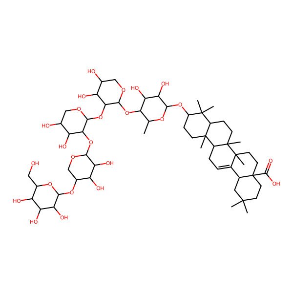2D Structure of (10S)-10-[(2R,3R,4S,5R,6S)-5-[(2S,3R,4S,5S)-3-[(2S,3R,4S,5R)-3-[(2S,3R,4R,5R)-3,4-dihydroxy-5-[(2S,3R,4S,5S,6R)-3,4,5-trihydroxy-6-(hydroxymethyl)oxan-2-yl]oxyoxan-2-yl]oxy-4,5-dihydroxyoxan-2-yl]oxy-4,5-dihydroxyoxan-2-yl]oxy-3,4-dihydroxy-6-methyloxan-2-yl]oxy-2,2,6a,6b,9,9,12a-heptamethyl-1,3,4,5,6,6a,7,8,8a,10,11,12,13,14b-tetradecahydropicene-4a-carboxylic acid