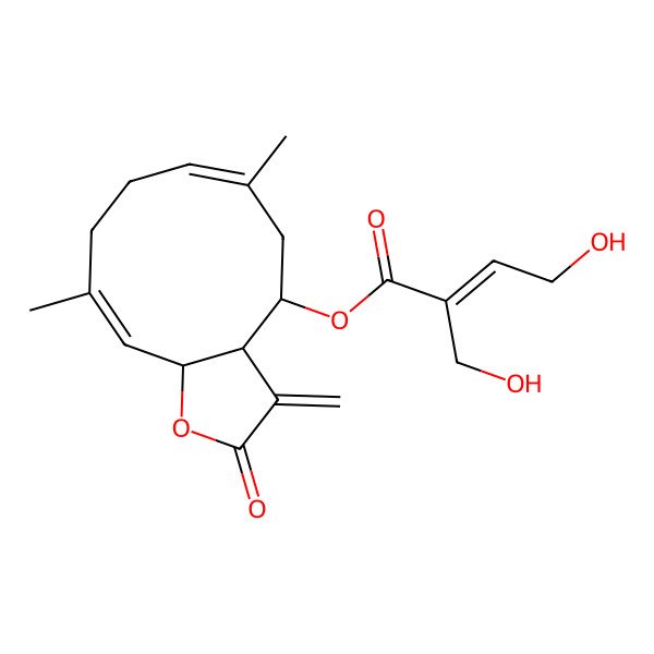 2D Structure of [(3aR,4R,6Z,10E,11aR)-6,10-dimethyl-3-methylidene-2-oxo-3a,4,5,8,9,11a-hexahydrocyclodeca[b]furan-4-yl] (E)-4-hydroxy-2-(hydroxymethyl)but-2-enoate