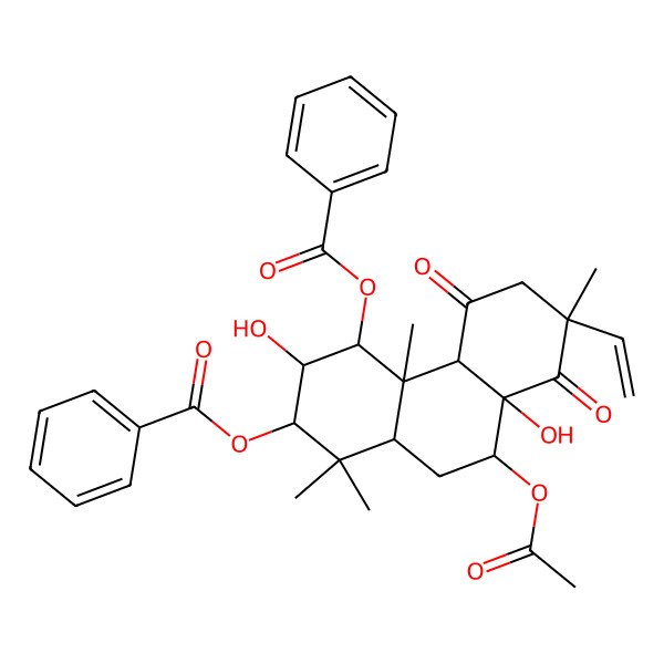 2D Structure of [(2S,3S,4R,4aS,4bR,7R,8aR,9R,10aS)-9-acetyloxy-4-benzoyloxy-7-ethenyl-3,8a-dihydroxy-1,1,4a,7-tetramethyl-5,8-dioxo-2,3,4,4b,6,9,10,10a-octahydrophenanthren-2-yl] benzoate
