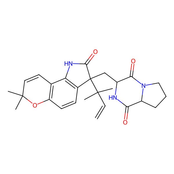 2D Structure of (3S,8aS)-3-[[(3R)-7,7-dimethyl-3-(2-methylbut-3-en-2-yl)-2-oxo-1H-pyrano[2,3-g]indol-3-yl]methyl]-2,3,6,7,8,8a-hexahydropyrrolo[1,2-a]pyrazine-1,4-dione