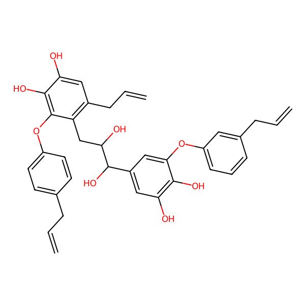 2D Structure of 4-[3-[3,4-Dihydroxy-5-(3-prop-2-enylphenoxy)phenyl]-2,3-dihydroxypropyl]-5-prop-2-enyl-3-(4-prop-2-enylphenoxy)benzene-1,2-diol