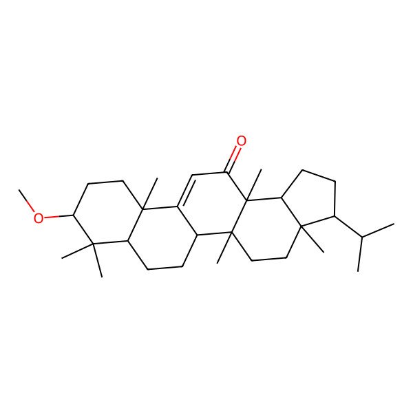 2D Structure of (5aR,9S,11aS,13bR)-9-methoxy-3a,5a,8,8,11a,13a-hexamethyl-3-propan-2-yl-2,3,4,5,5b,6,7,7a,9,10,11,13b-dodecahydro-1H-cyclopenta[a]chrysen-13-one