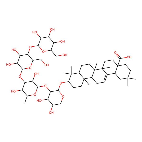 2D Structure of oleanolic acid 3-O-[O-beta-D-glucopyranosyl-(1->4)-O-beta-D-glucopyranosyl-(1->3)-O-alpha-L-rhamnopyranosyl-(1->2)-alpha-L-arabinopyranoside]