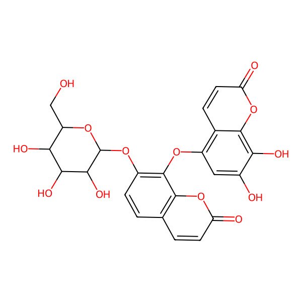 2D Structure of 7,8-dihydroxy-5-[2-oxo-7-[(2S,3R,4S,5S,6R)-3,4,5-trihydroxy-6-(hydroxymethyl)oxan-2-yl]oxychromen-8-yl]oxychromen-2-one