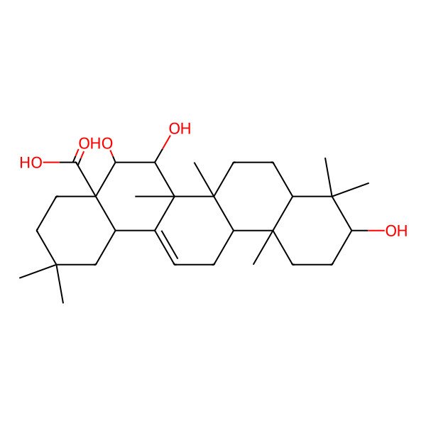 2D Structure of (4aR,6bR,10S,12aR)-5,6,10-trihydroxy-2,2,6a,6b,9,9,12a-heptamethyl-1,3,4,5,6,6a,7,8,8a,10,11,12,13,14b-tetradecahydropicene-4a-carboxylic acid