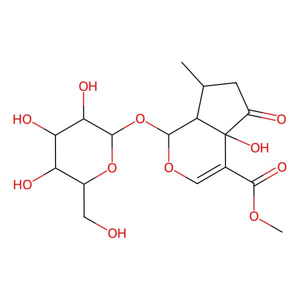 2D Structure of Methyl 1-(hexopyranosyloxy)-4a-hydroxy-7-methyl-5-oxo-1,4a,5,6,7,7a-hexahydrocyclopenta[c]pyran-4-carboxylate