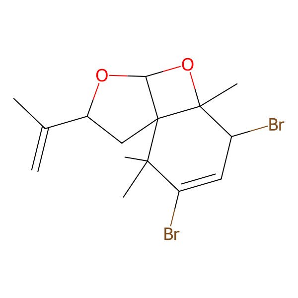 2D Structure of (1S,3R,5S,7S,8S)-8,10-dibromo-7,11,11-trimethyl-3-prop-1-en-2-yl-4,6-dioxatricyclo[5.4.0.01,5]undec-9-ene