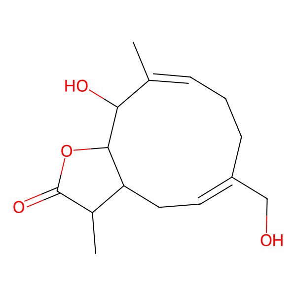 2D Structure of (3S,3aR,5Z,11R,11aR)-11-hydroxy-6-(hydroxymethyl)-3,10-dimethyl-3a,4,7,8,11,11a-hexahydro-3H-cyclodeca[b]furan-2-one