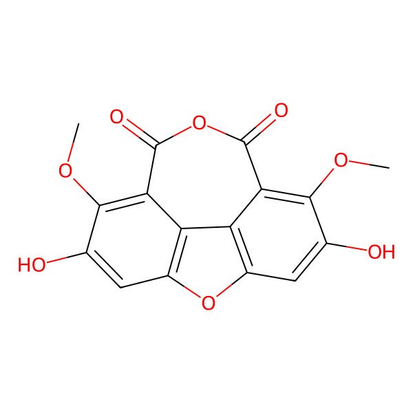 2D Structure of 3,11-Dihydroxy-4,10-dimethoxy-7,16-dioxatetracyclo[11.2.1.05,15.09,14]hexadeca-1(15),2,4,9,11,13-hexaene-6,8-dione