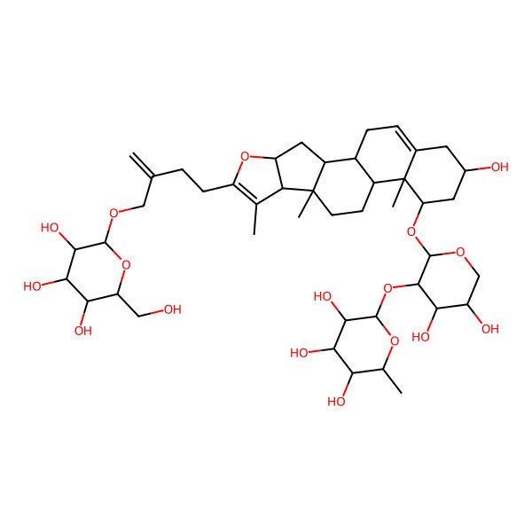 2D Structure of 1beta-[(2-O-alpha-L-Rhamnopyranosyl-alpha-L-arabinopyranosyl)oxy]-26-(beta-D-glucopyranosyloxy)furosta-5,20(22),25(27)-trien-3beta-ol