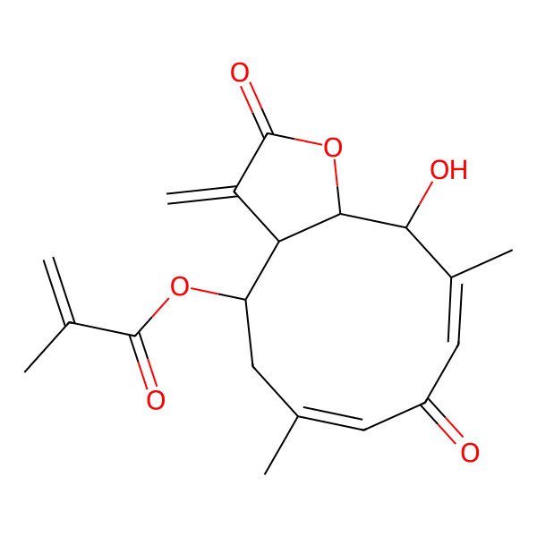 2D Structure of [(3aR,4S,11S,11aR)-6,10-dimethyl-3-methylidene-11-oxidanyl-2,8-bis(oxidanylidene)-4,5,11,11a-tetrahydro-3aH-cyclodeca[b]furan-4-yl] 2-methylprop-2-enoate
