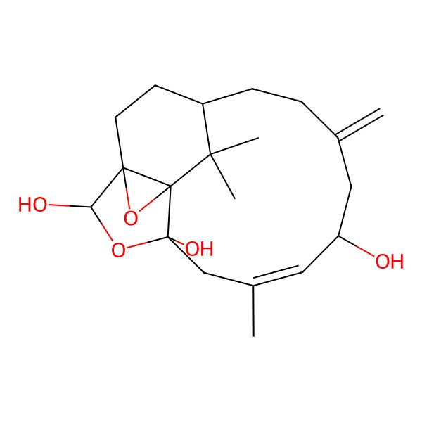 2D Structure of (1S,2S,4R,6E,8S,13R,15R)-6,14,14-trimethyl-10-methylidene-3,16-dioxatetracyclo[11.3.2.01,15.04,15]octadec-6-ene-2,4,8-triol