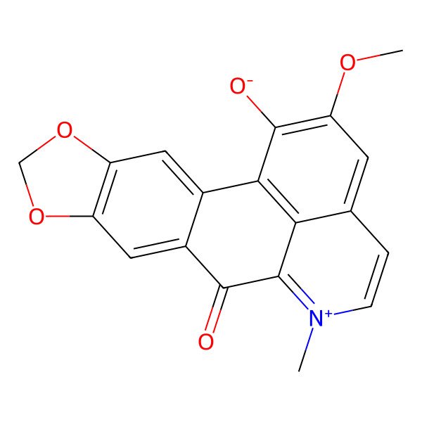 2D Structure of 18-Methoxy-13-methyl-11-oxo-5,7-dioxa-13-azoniapentacyclo[10.7.1.02,10.04,8.016,20]icosa-1(20),2,4(8),9,12,14,16,18-octaen-19-olate