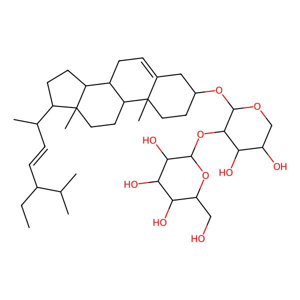 2D Structure of (2S,3R,4S,5S,6R)-2-[(2S,3R,4S,5R)-2-[[(3S,8S,9S,10R,13R,14S,17R)-17-[(E,2R,5S)-5-ethyl-6-methylhept-3-en-2-yl]-10,13-dimethyl-2,3,4,7,8,9,11,12,14,15,16,17-dodecahydro-1H-cyclopenta[a]phenanthren-3-yl]oxy]-4,5-dihydroxyoxan-3-yl]oxy-6-(hydroxymethyl)oxane-3,4,5-triol