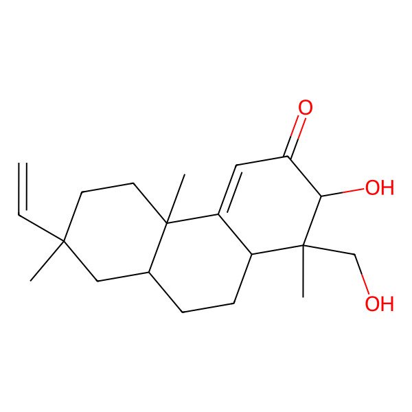 2D Structure of (1S,2R,4bR,7R,8aR,10aR)-7-ethenyl-2-hydroxy-1-(hydroxymethyl)-1,4b,7-trimethyl-2,5,6,8,8a,9,10,10a-octahydrophenanthren-3-one