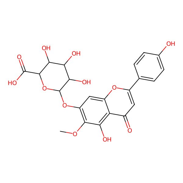 2D Structure of (2S,3R,4S,5R,6S)-3,4,5-trihydroxy-6-[5-hydroxy-2-(4-hydroxyphenyl)-6-methoxy-4-oxochromen-7-yl]oxyoxane-2-carboxylic acid