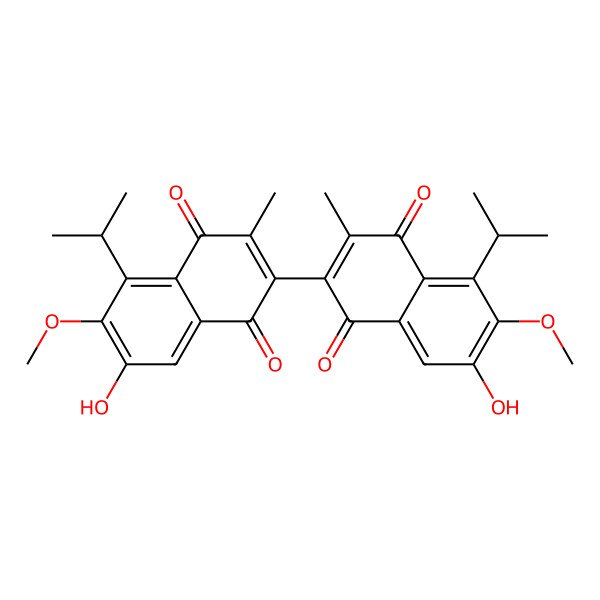 2D Structure of 7-Hydroxy-2-(7-hydroxy-5-isopropyl-6-methoxy-3-methyl-1,4-dioxo-2-naphthyl)-5-isopropyl-6-methoxy-3-methyl-naphthalene-1,4-dione