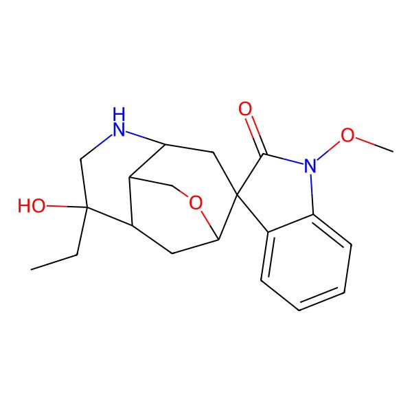 2D Structure of (2S,7S)-7-ethyl-7-hydroxy-1'-methoxyspiro[11-oxa-5-azatricyclo[6.3.1.04,9]dodecane-2,3'-indole]-2'-one