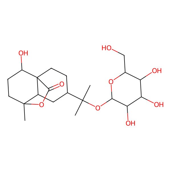 2D Structure of (1S,4R,6R,7S,10R)-10-hydroxy-7-methyl-4-[2-[(2S,3R,4S,5S,6R)-3,4,5-trihydroxy-6-(hydroxymethyl)oxan-2-yl]oxypropan-2-yl]-12-oxatricyclo[5.3.2.01,6]dodecan-11-one