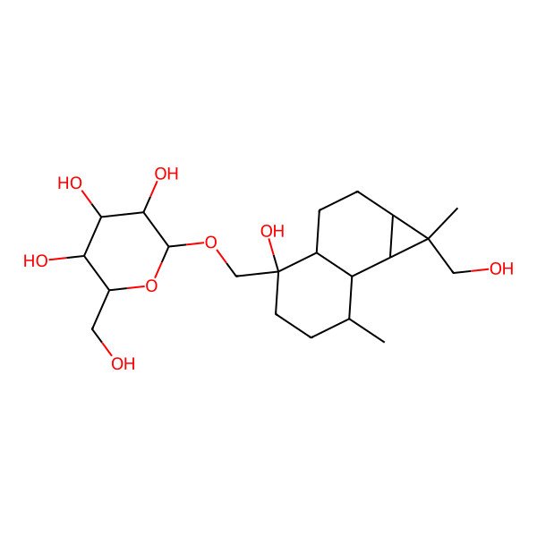 2D Structure of (2R,3R,4R,5R,6R)-2-[[(1S,1aR,3aR,4S,7R,7aS,7bS)-4-hydroxy-1-(hydroxymethyl)-1,7-dimethyl-2,3,3a,5,6,7,7a,7b-octahydro-1aH-cyclopropa[a]naphthalen-4-yl]methoxy]-6-(hydroxymethyl)oxane-3,4,5-triol