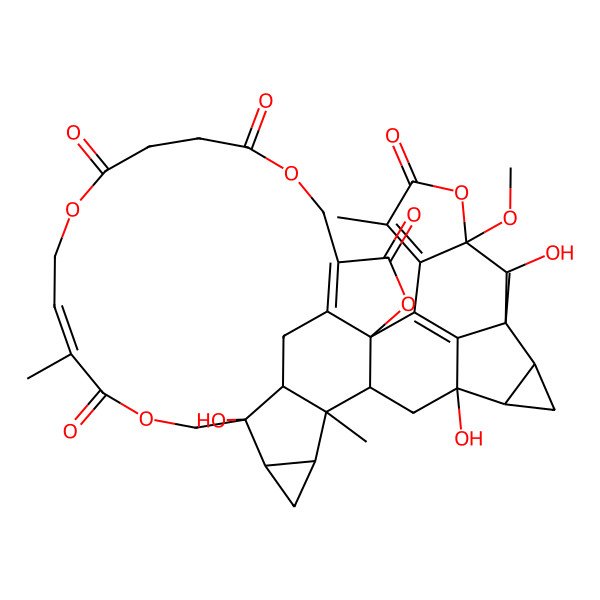 2D Structure of (1S,2S,4S,5S,7R,8S,9R,10S,16R,28E,33S,34S,36R,37R)-4,9,33-trihydroxy-10-methoxy-1,8,13,29-tetramethyl-11,17,21,26,31-pentaoxadecacyclo[17.17.3.14,8.02,16.05,7.010,14.016,39.033,37.034,36.015,40]tetraconta-13,15(40),19(39),28-tetraene-12,18,22,25,30-pentone