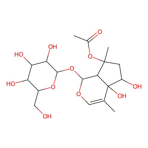 2D Structure of [(1R,5S,7R)-4a,5-dihydroxy-4,7-dimethyl-1-[(2S,3R,4R,5S,6R)-3,4,5-trihydroxy-6-(hydroxymethyl)oxan-2-yl]oxy-1,5,6,7a-tetrahydrocyclopenta[c]pyran-7-yl] acetate