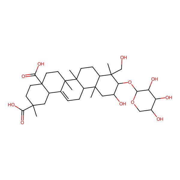 2D Structure of 11-hydroxy-9-(hydroxymethyl)-2,6a,6b,9,12a-pentamethyl-10-[(2S,3R,4S,5R)-3,4,5-trihydroxyoxan-2-yl]oxy-1,3,4,5,6,6a,7,8,8a,10,11,12,13,14b-tetradecahydropicene-2,4a-dicarboxylic acid