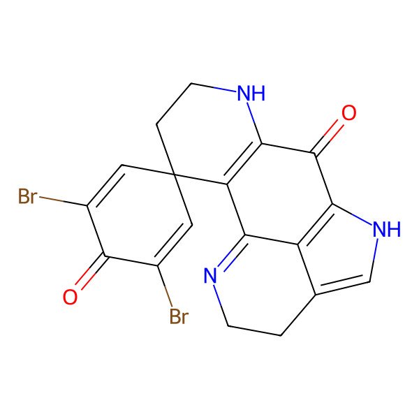 2D Structure of 2',6'-dibromospiro[6,10,15-triazatetracyclo[7.6.1.02,7.012,16]hexadeca-1(15),2(7),9(16),11-tetraene-3,4'-cyclohexa-2,5-diene]-1',8-dione