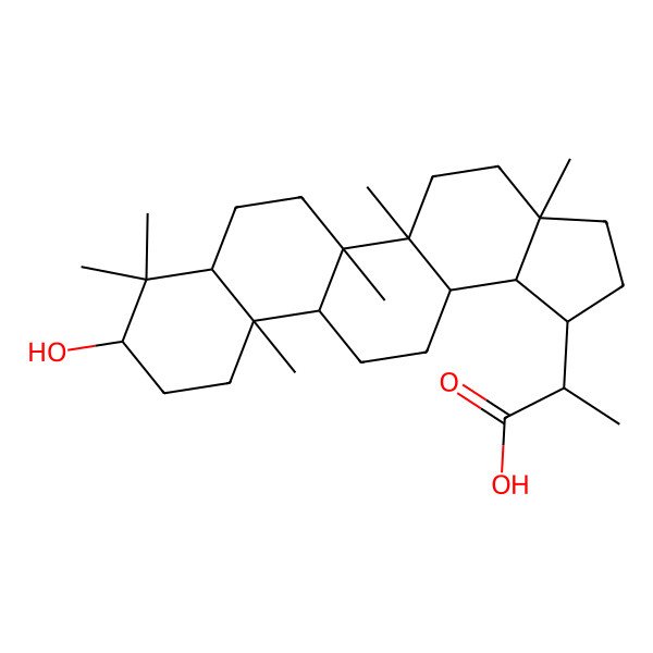 2D Structure of (2S)-2-[(1R,3aR,5aR,5bR,7aR,9R,11aR,11bR,13aR,13bR)-9-hydroxy-3a,5a,5b,8,8,11a-hexamethyl-1,2,3,4,5,6,7,7a,9,10,11,11b,12,13,13a,13b-hexadecahydrocyclopenta[a]chrysen-1-yl]propanoic acid