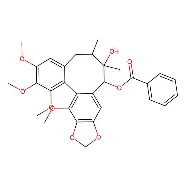 2D Structure of [(9S,10S)-10-hydroxy-3,4,5,19-tetramethoxy-9,10-dimethyl-15,17-dioxatetracyclo[10.7.0.02,7.014,18]nonadeca-1(19),2,4,6,12,14(18)-hexaen-11-yl] benzoate