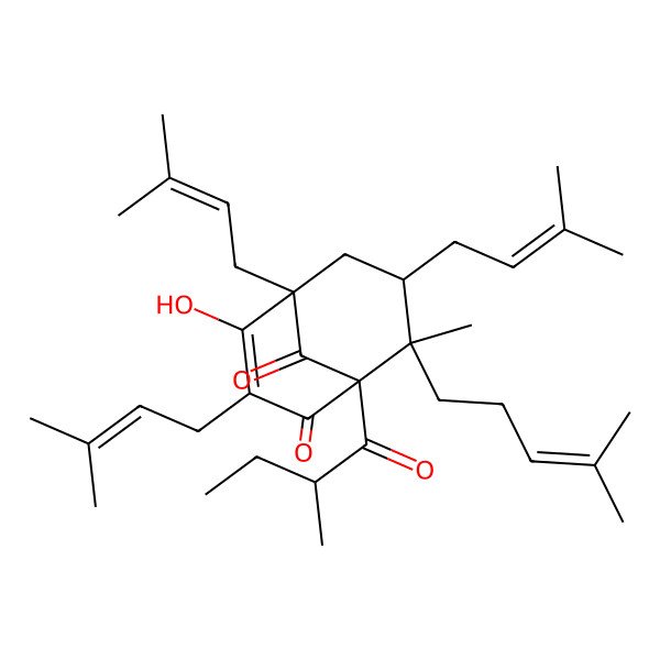 2D Structure of 4-Hydroxy-8-methyl-1-(2-methylbutanoyl)-3,5,7-tris(3-methylbut-2-enyl)-8-(4-methylpent-3-enyl)bicyclo[3.3.1]non-3-ene-2,9-dione