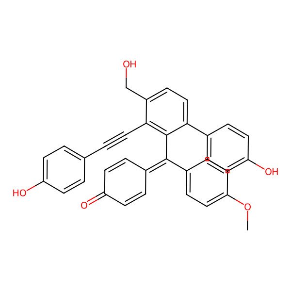 2D Structure of 4-[[3-(Hydroxymethyl)-6-(4-hydroxyphenyl)-2-[2-(4-hydroxyphenyl)ethynyl]phenyl]-(4-methoxyphenyl)methylidene]cyclohexa-2,5-dien-1-one