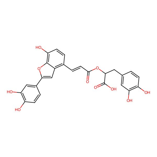 2D Structure of 3-(3,4-dihydroxyphenyl)-2-[(E)-3-[2-(3,4-dihydroxyphenyl)-7-hydroxy-1-benzofuran-4-yl]prop-2-enoyl]oxypropanoic acid