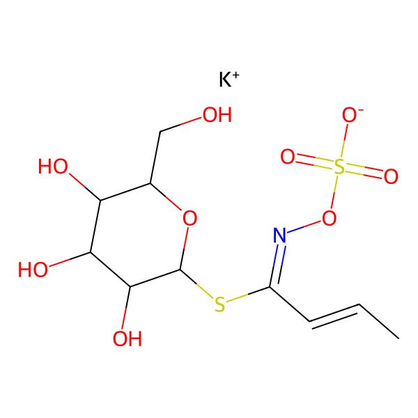 2D Structure of potassium [(E)-[(E)-1-[(2S,3R,4S,5S,6R)-3,4,5-trihydroxy-6-(hydroxymethyl)oxan-2-yl]sulfanylbut-2-enylidene]amino] sulfate