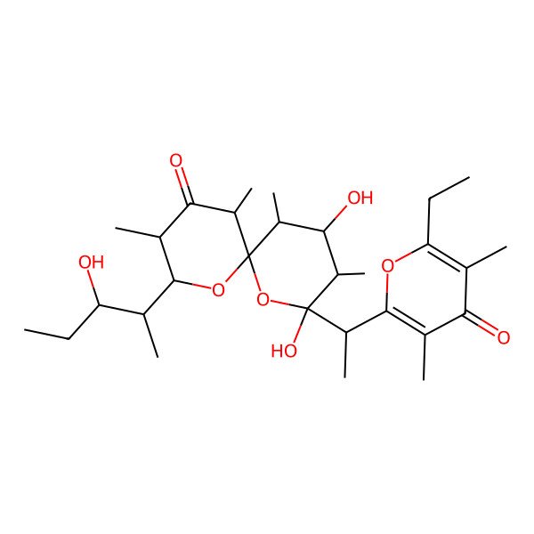 2D Structure of (2S,3S,4R,5R,6R,8R,9R,11R)-2-[(1S)-1-(6-ethyl-3,5-dimethyl-4-oxopyran-2-yl)ethyl]-2,4-dihydroxy-8-[(2S,3S)-3-hydroxypentan-2-yl]-3,5,9,11-tetramethyl-1,7-dioxaspiro[5.5]undecan-10-one