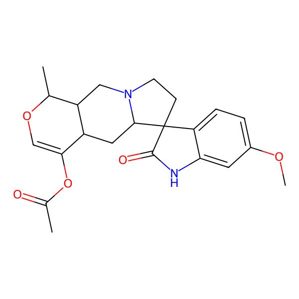 2D Structure of [(1S,4aS,5aR,6S,10aS)-6'-methoxy-1-methyl-2'-oxospiro[1,4a,5,5a,7,8,10,10a-octahydropyrano[3,4-f]indolizine-6,3'-1H-indole]-4-yl] acetate